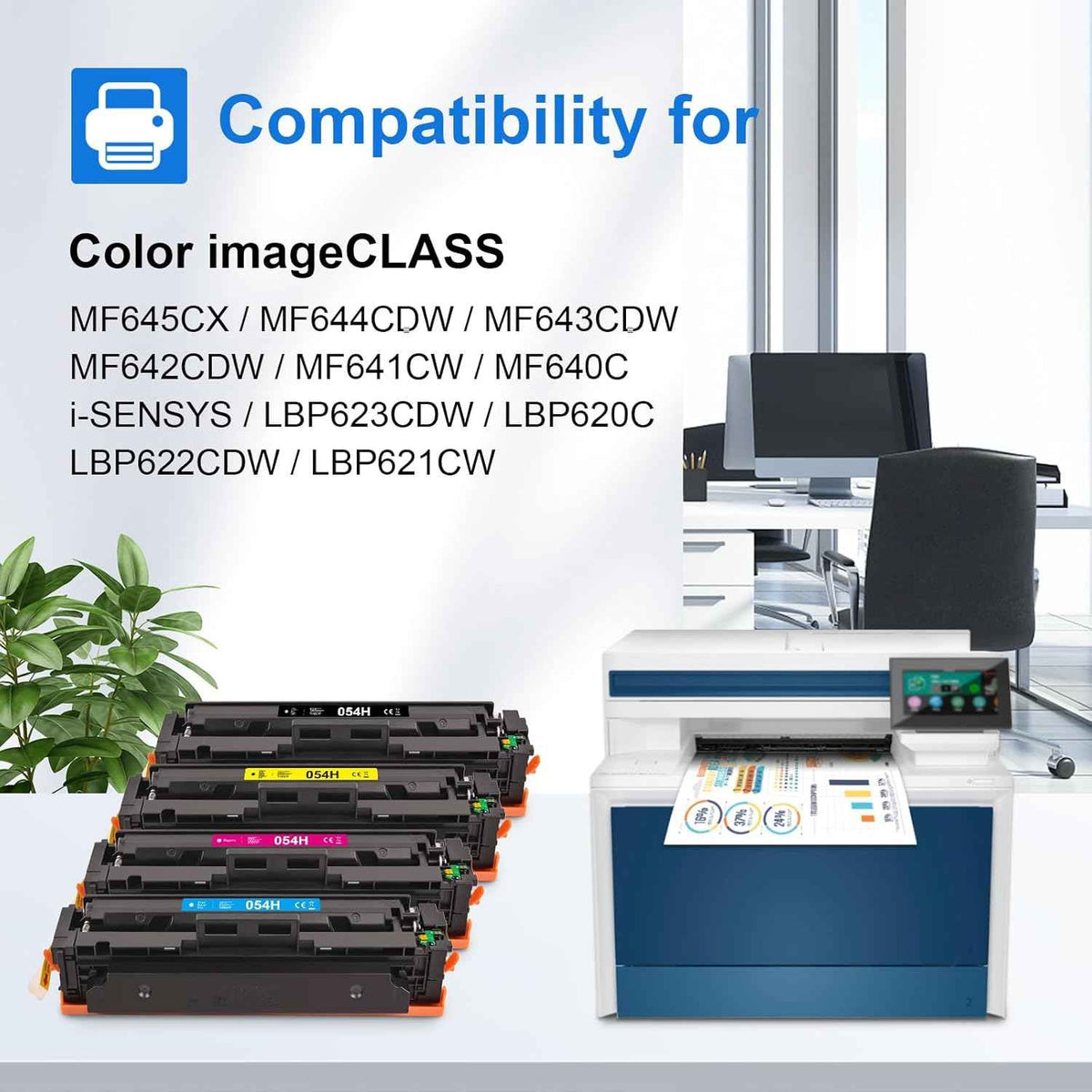 myCartridge Compatible Canon 054H Toner Cartridge 4-Pack (Black, Cyan, Yellow, Magenta) | MF641Cw MF642Cdw MF643Cdw MF644Cdw MF645Cx LBP621Cw LBP622Cdw LBP623Cdw MF641Cw MF643Cdw MF645Cx LBP621Cw LBP623Cdw | 3100 Pages High Yield