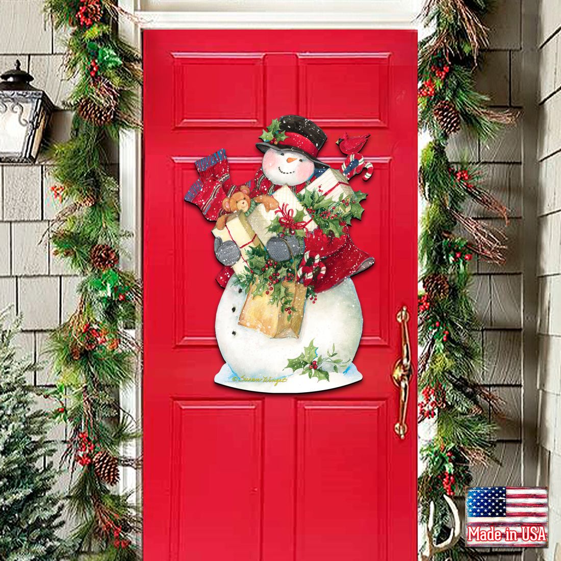 Dark Night Presents Santa Door Decor by Susan Winget - Christmas Santa and Snowman Decor - 8471104H-SW