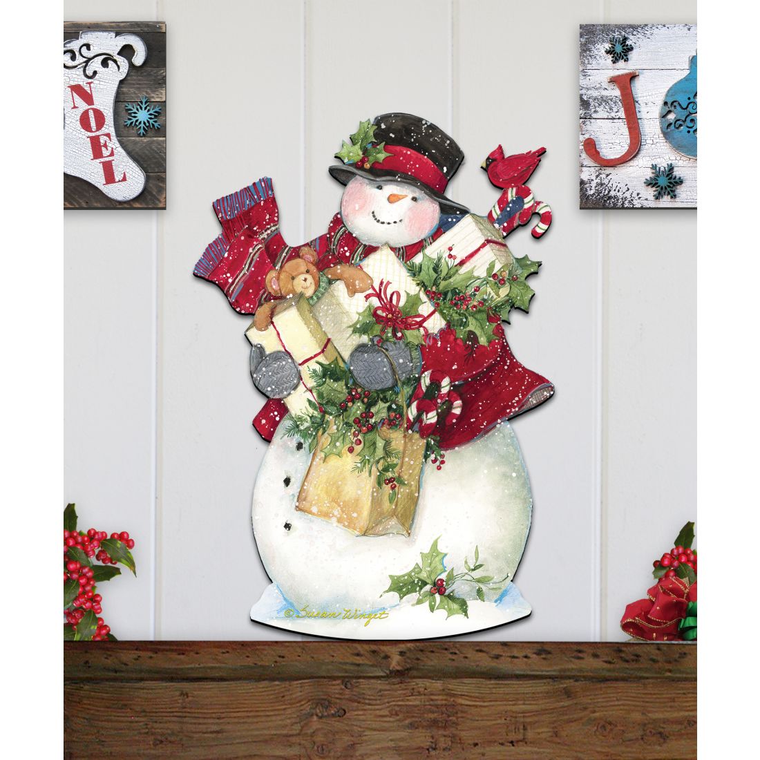 Dark Night Presents Santa Door Decor by Susan Winget - Christmas Santa and Snowman Decor - 8471104H-SW