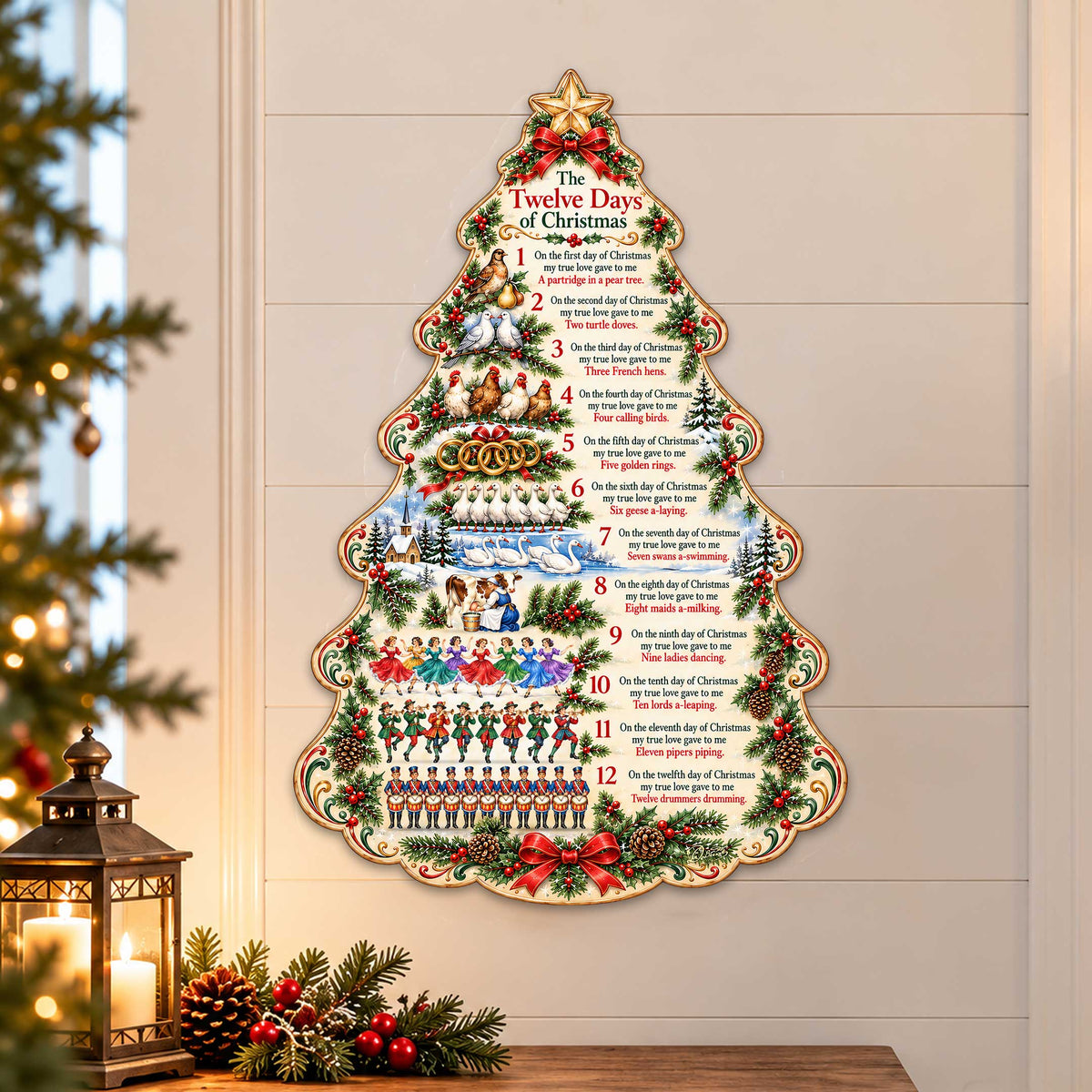 Twelve Days of Christmas Wooden Door Hanger – Christmas Tree Wall & Door Décor by G. Debrekht - 8652910H