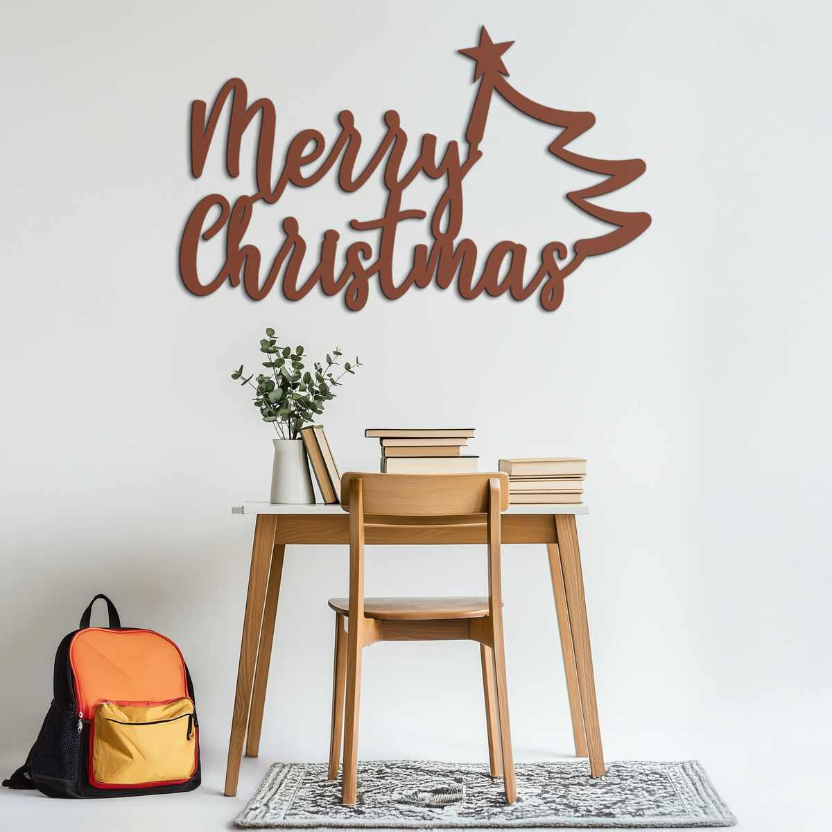 Merry Christmas Tree Metal Wall Art - Holiday Season Script Steel Decor- KAF316