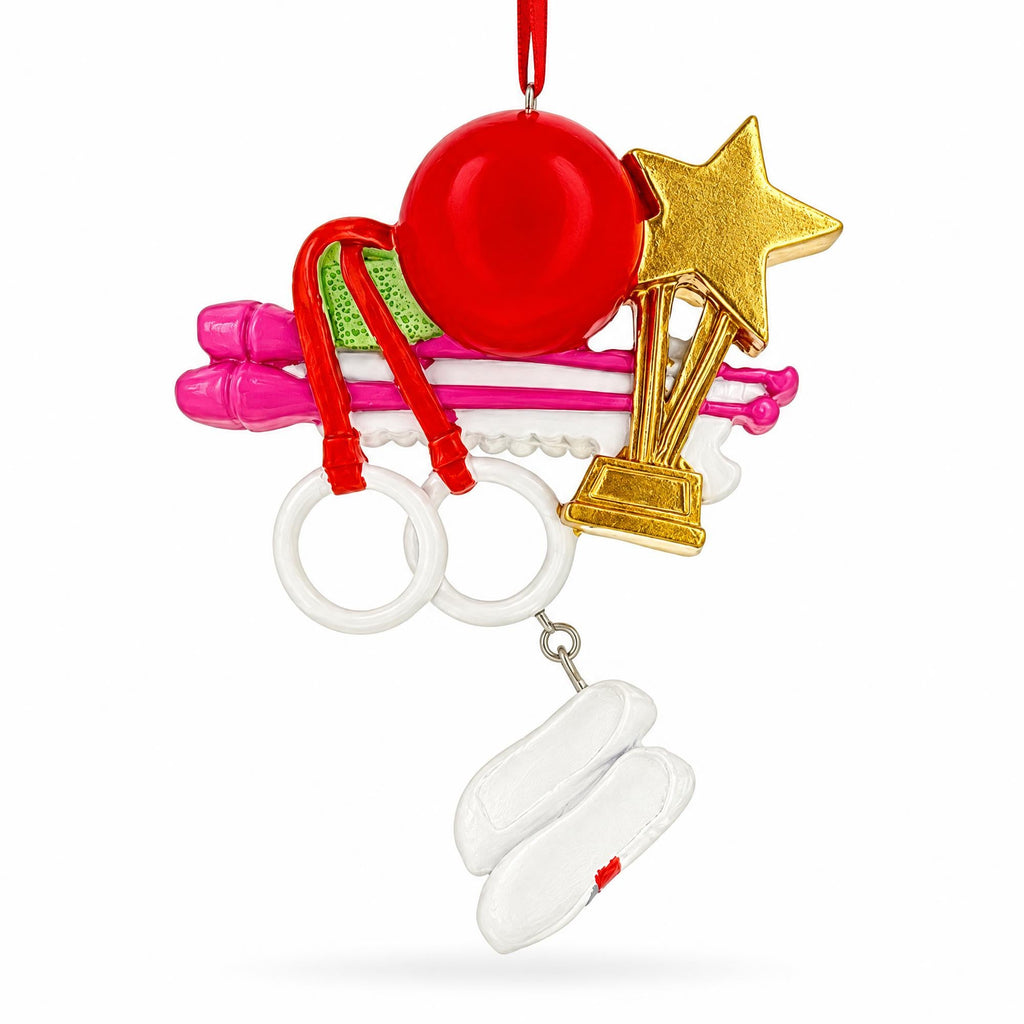 Born A Gymnast Rings And Trophy Resin Christmas Ornament