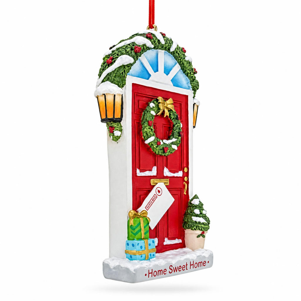 Home Sweet Home Red Door Wreath Resin Christmas Ornament