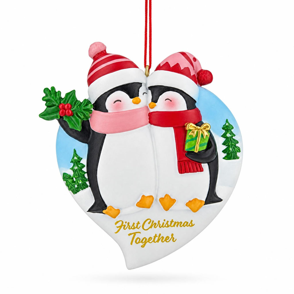 First Christmas Together Penguins Couple Resin Christmas Ornament