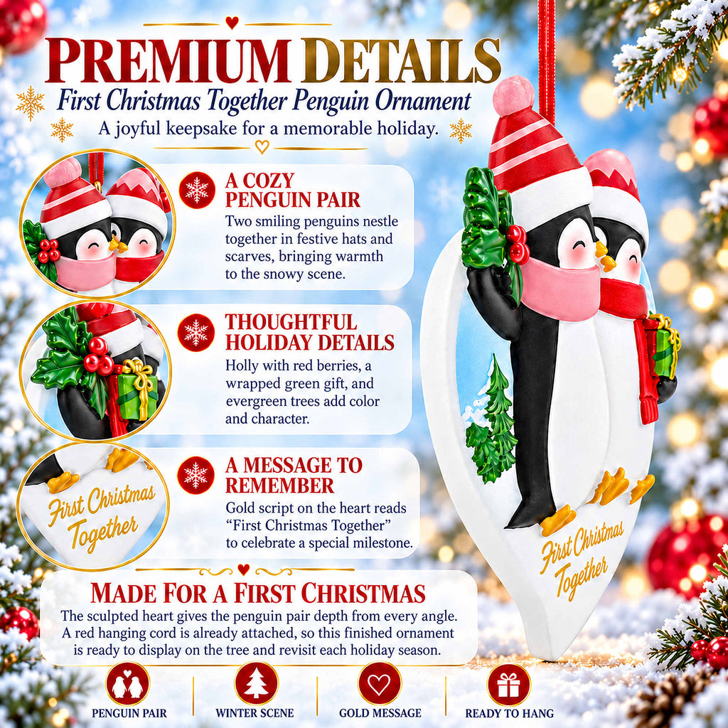 First Christmas Together Penguins Couple Resin Christmas Ornament