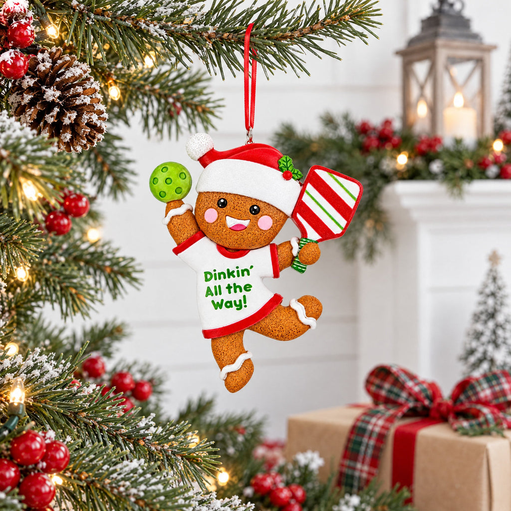 Dinkin' All The Way Gingerbread Pickleball Resin Christmas Ornament