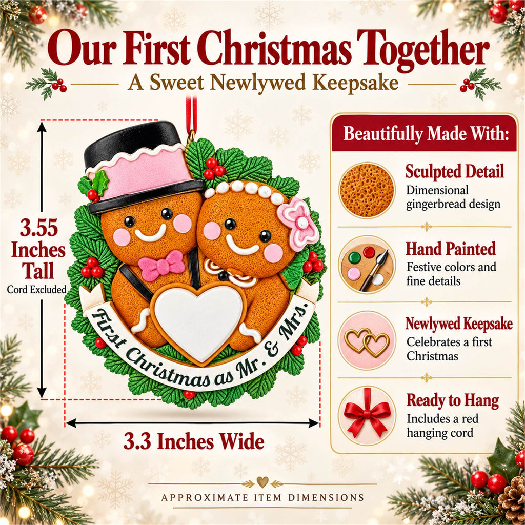 Mr & Mrs First Christmas Couple Gingerbread Wreath Resin Christmas Ornament