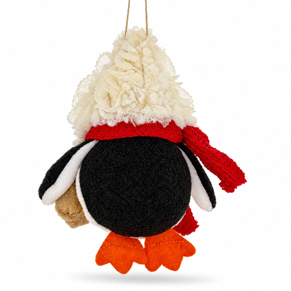 Penguin Holding Burlap Gift Felt Fabric Christmas Ornament