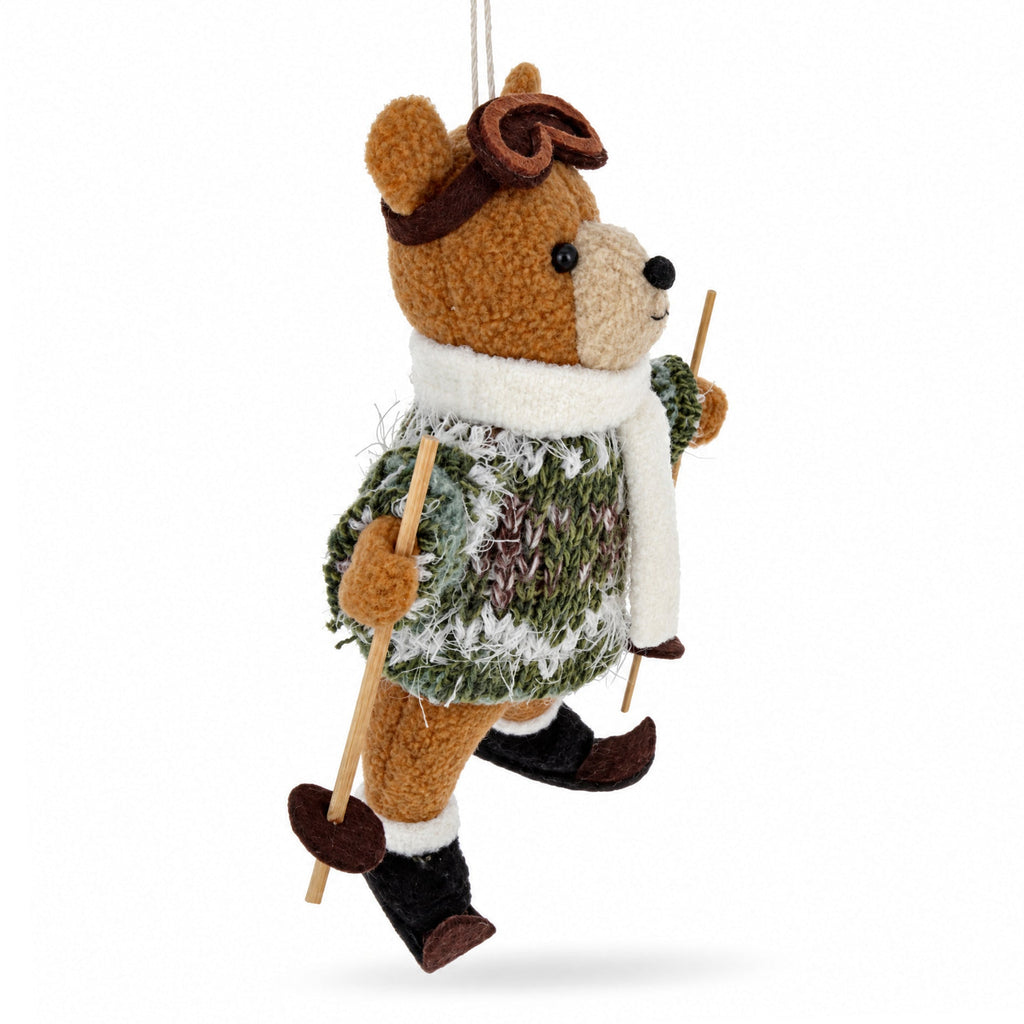 Skiing Brown Bear Felt Fabric Christmas Ornament