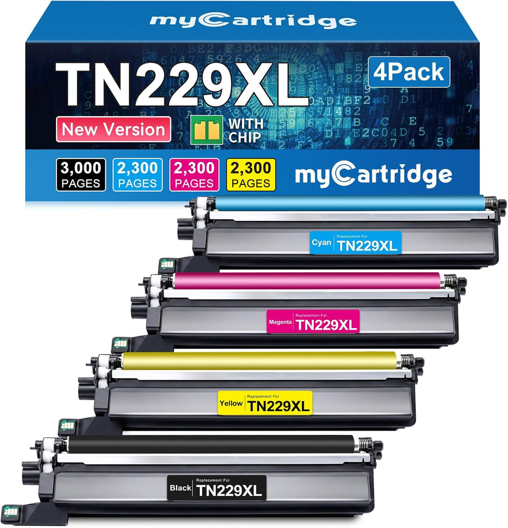 myCartridge Brother HL-L3280CDW Toner With Chip 4-Pack (Black, Cyan, Yellow, Magenta) | Brother HL-L3280CDW · TN229XL High-Yield · Latest Chip Version