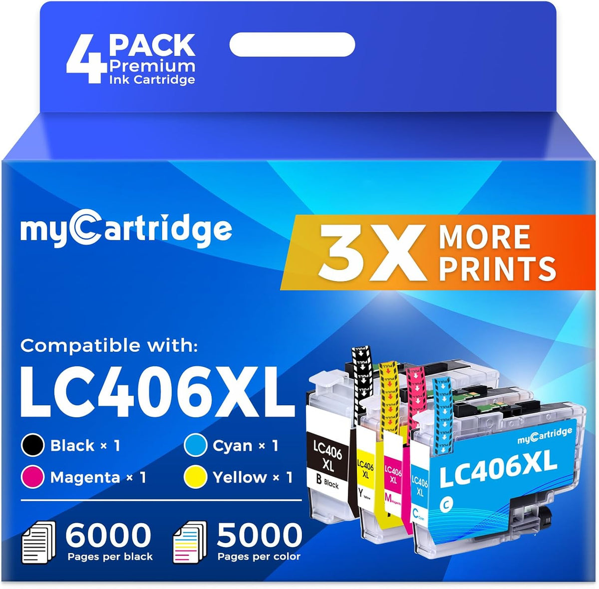 myCartridge Brother MFC-J4335DW Ink Cartridges With Chip 4-Pack (Black, Cyan, Magenta, Yellow) | Brother MFC-J4335DW · LC406XL High Yield · Smart Chips Installed