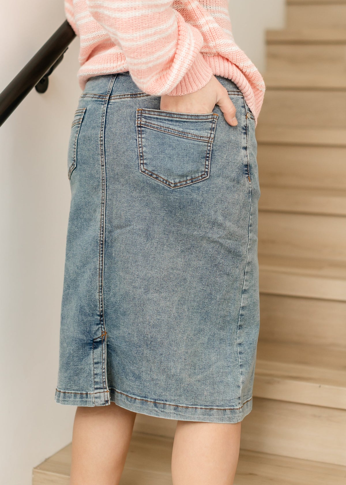 Sandra Classic Wash Midi Denim Skirt